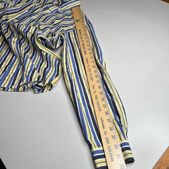 Ralph Lauren Custom Fit Striped Dress Shirt Blue Yellow 100% Cotton Men’s L - Picture 2 of 5